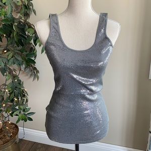 Express Sexy Basic gray/silver sequin tank top